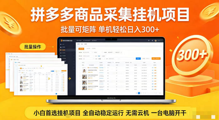 拼多多商品信息全自动采集项目，批量可矩阵，单机轻松日入300+，无需云机一台电脑开干【揭秘】-KJ分享