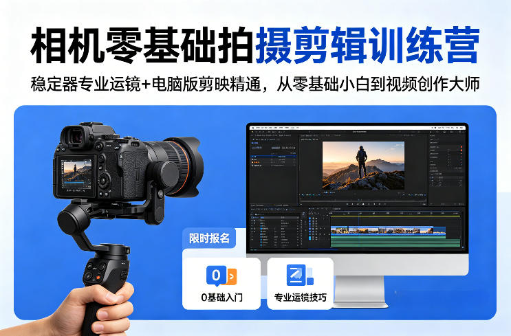 相机零基础拍摄剪辑训练营：稳定器专业运镜+电脑版剪映精通，从零基础小白到视频创作大师-KJ分享