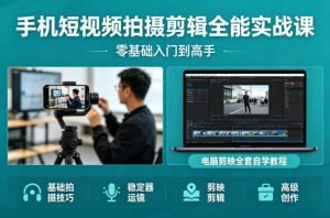 手机短视频拍摄剪辑全能实战课：零基础入门到高手，稳定器运镜+电脑剪映全套自学教程-KJ分享