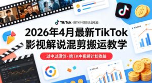 26年4月最新TikTok影视解说混剪搬运教学，过中过原创，撸TK中视频计划收益-KJ分享