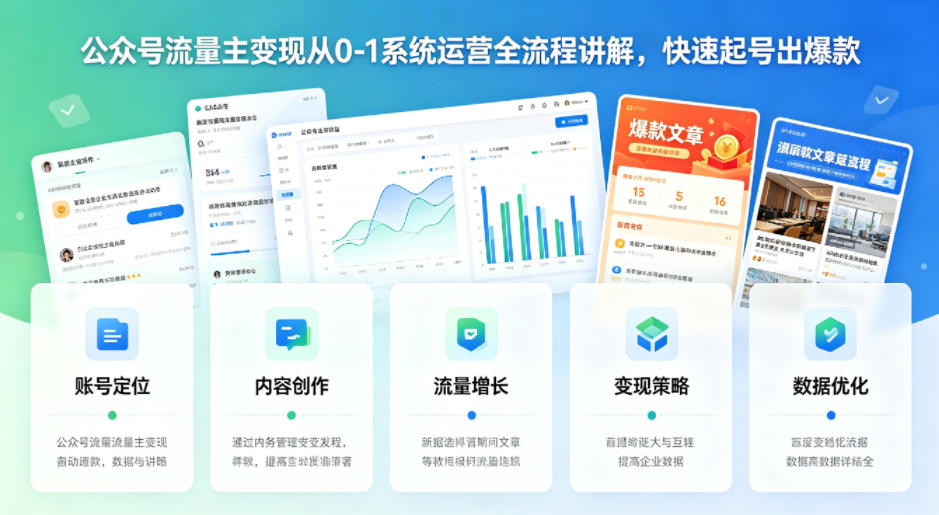 公众号流量主变现从0-1系统运营全流程讲解，快速起号出爆款-KJ分享