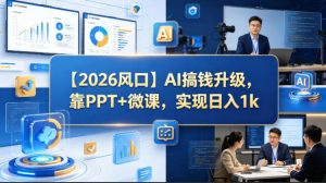 【2026风口】AI搞钱升级，靠PPT+微课，实现日入1k-KJ分享