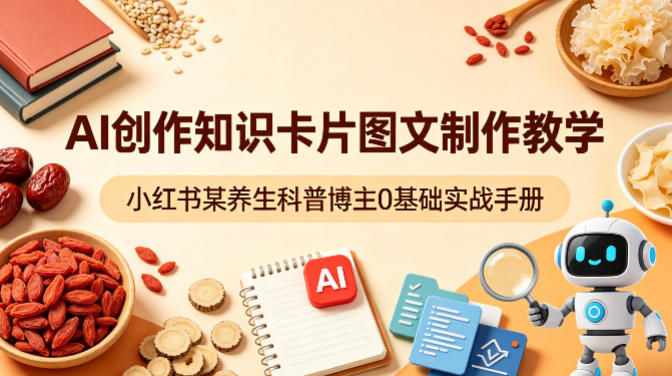 AI创作知识卡片图文制作教学，小红书某养生科普博主0基础实战手册-KJ分享