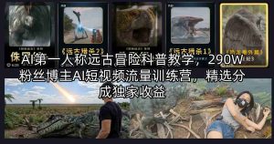 AI第一人称远古冒险科普教学，290W粉丝博主AI短视频流量训练营，精选分成独家收益-KJ分享