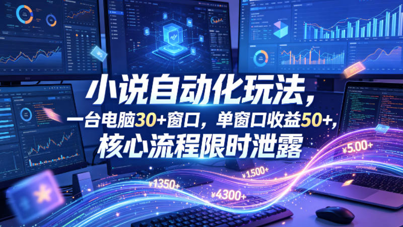 小说挂G自动化玩法，一台电脑30+窗口，单窗口收益50+，核心流程限时泄露【揭秘】-KJ分享