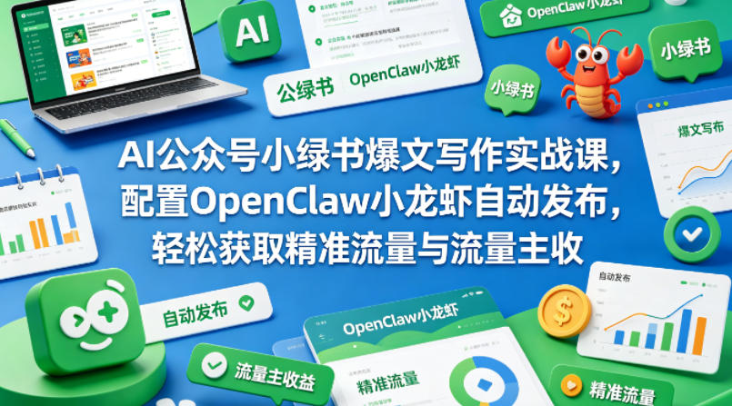 AI公众号小绿书爆文写作实战课，配置OpenClaw小龙虾自动发布，轻松获取精准流量与流量主收益-KJ分享