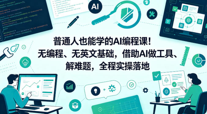 普通人也能学的AI编程课！无编程、无英文基础，借助AI做工具、解难题，全程实操落地-KJ分享