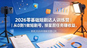2026零基础短剧达人训练营｜从0到1做短剧号，接星图任务賺收益，抓住2026年短剧流量红利-KJ分享
