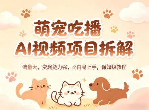 萌宠吃播AI视频项目拆解，流量大，变现能力强，小白易上手，保姆级教程-KJ分享