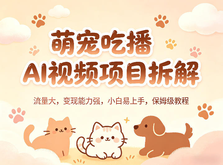 萌宠吃播AI视频项目拆解，流量大，变现能力强，小白易上手，保姆级教程-KJ分享