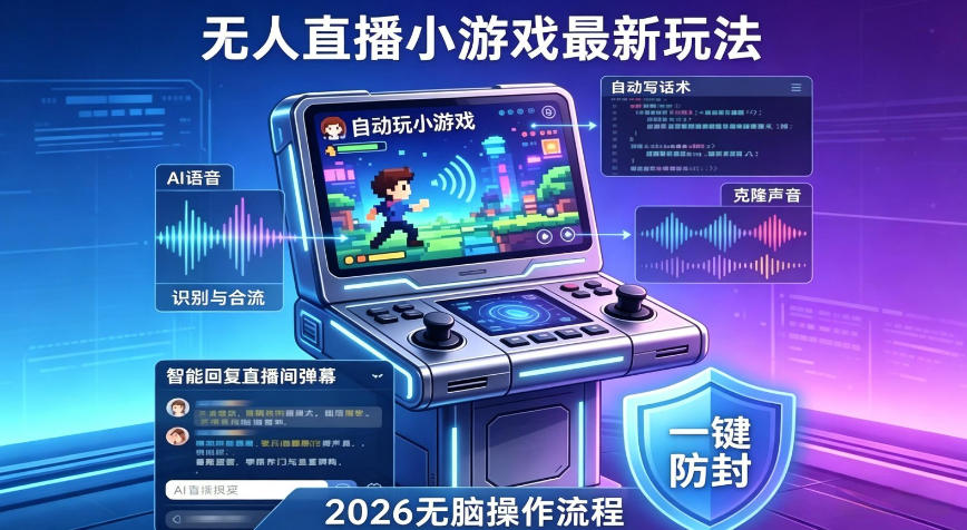 2026年AI无人直播小游戏全流程，不违规不封号，开启创业副业增收之路，小白月入1w+【揭秘】-KJ分享