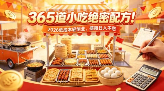 365道小吃绝密配方！2026低成本轻创业，摆摊日入不愁-KJ分享