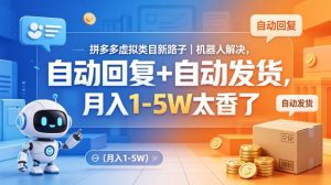 拼多多虚拟类目新路子｜机器人解决，自动回复+自动发货，月入1-5W太香了【揭秘】-KJ分享