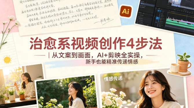 治愈系视频创作4步法｜从文案到画面，AI+剪映全实操，新手也能精准传递情感-KJ分享