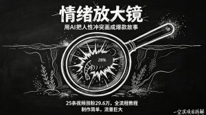 AI制作“情绪放大镜“视频，25条视频涨粉29.6W粉，流量巨大，制作简单，全流程教程-KJ分享