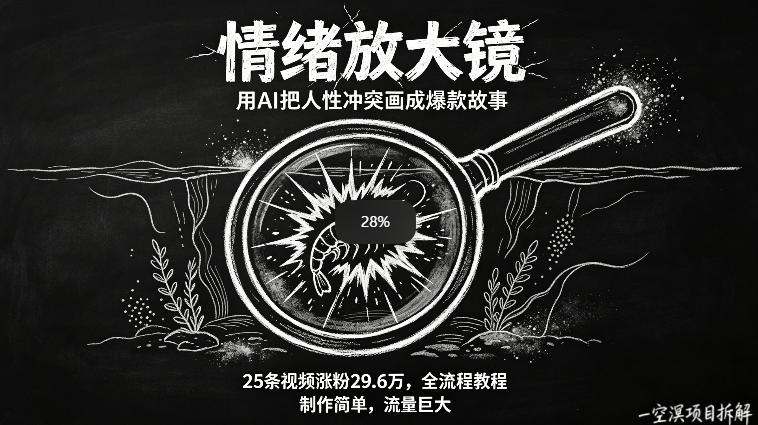 AI制作“情绪放大镜“视频，25条视频涨粉29.6W粉，流量巨大，制作简单，全流程教程-KJ分享