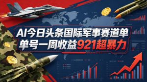 AI今日头条国际军事赛道，单号一周收益921，超暴力-KJ分享