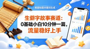 公众号流量主——生僻字故事赛道，流量稳，好上手，0基础小白也能10分钟一篇-KJ分享