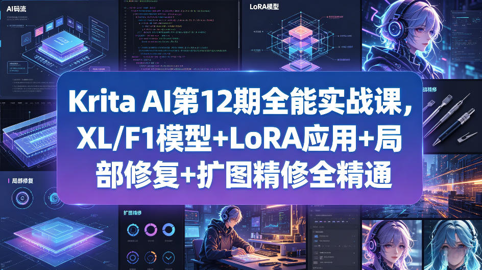 Krita AI第12期全能实战课，XL/F1模型+LoRA应用+局部修复+扩图精修全精通-KJ分享