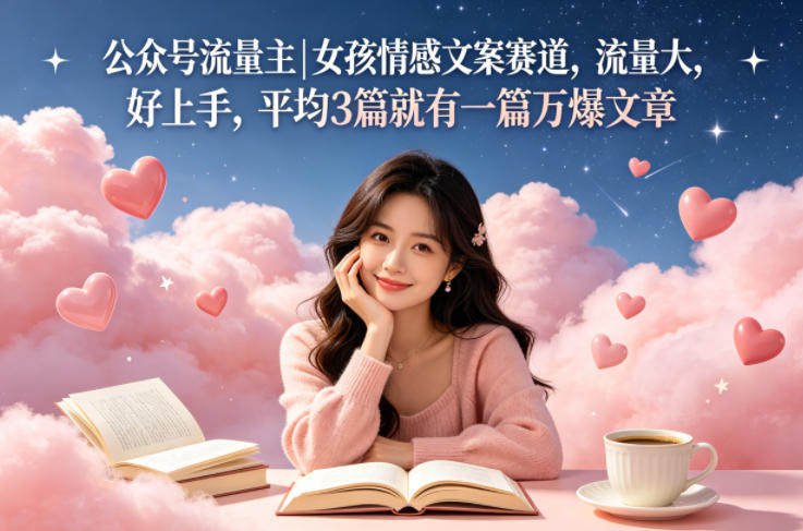 公众号流量主女孩情感文案赛道，流量大，好上手，平均3篇就有一篇万爆文章-KJ分享