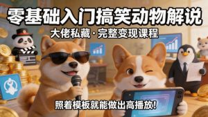 零基础入门搞笑动物解说，大佬私藏完整变现课程，照着模板就能做出高播放-KJ分享