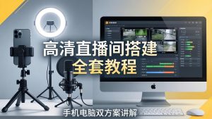 高清直播间搭建全套教程，手机电脑双方案讲解，设备选型调试多机位实操教学-KJ分享