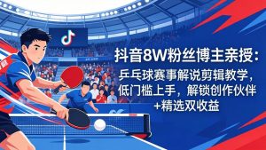 抖音8W粉丝博主亲授：乒乓球赛事解说剪辑教学，低门槛上手，解锁创作伙伴+精选双收益-KJ分享