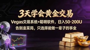 3天学会黄金交易，Vegas交易技术+聪明软件，日赚50-100U-KJ分享