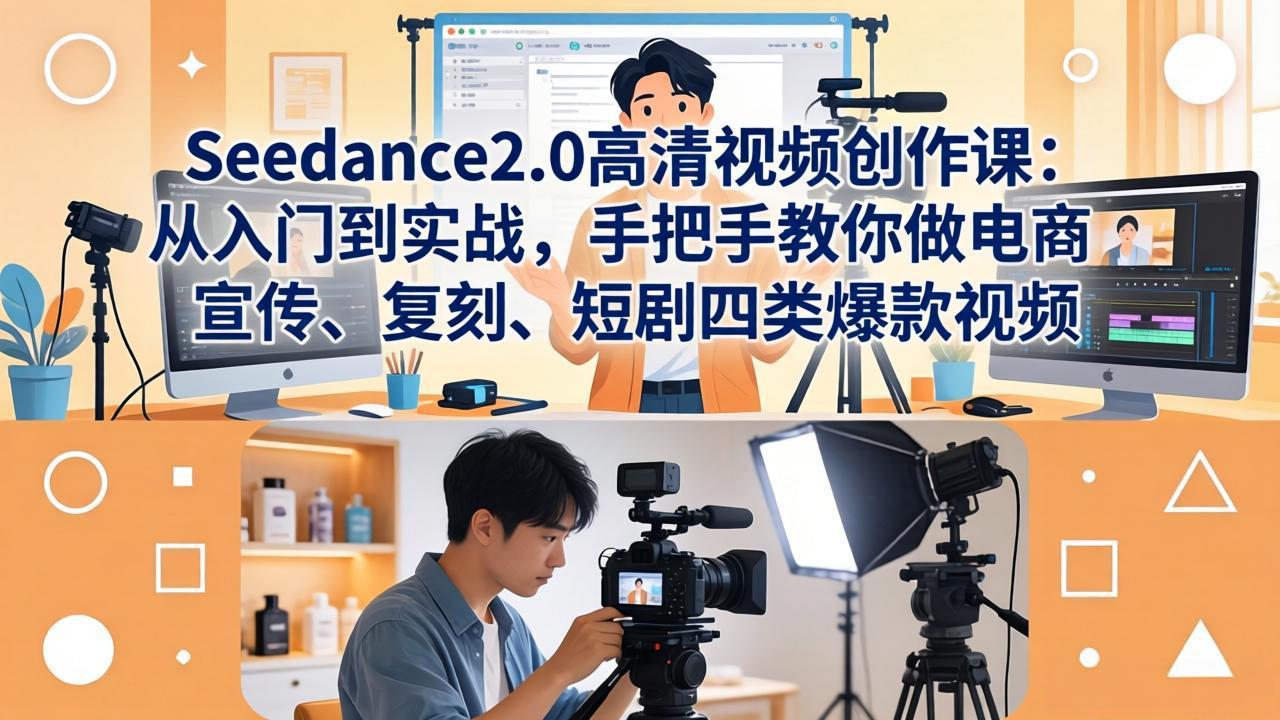 Seedance2.0高清视频创作课：从入门到实战，手把手教你做电商、宣传、复刻、短剧四类爆款视频-KJ分享