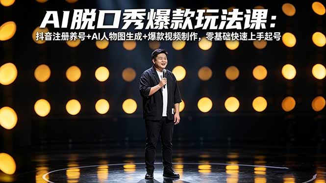 AI脱口秀爆款玩法课：抖音注册养号+AI人物图生成+爆款视频制作，零基础快速上手起号-KJ分享