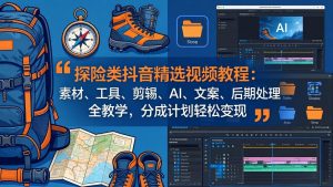 探险类抖音精选视频教程：素材、工具、剪辑、AI、文案、后期处理全教学，分成计划轻松变现-KJ分享