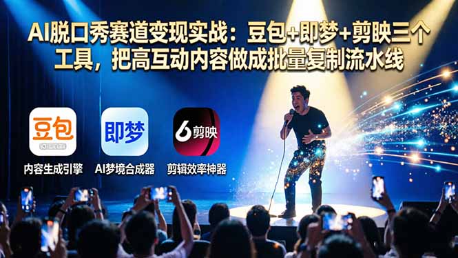AI脱口秀赛道变现实战：豆包+即梦+剪映三个工具，把高互动内容做成批量复制流水线-KJ分享
