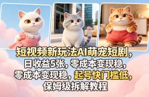 短视频新玩法AI萌宠短剧，日收益5张，零成本变现稳，起号快门槛低，保姆级拆解教程-KJ分享