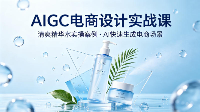 AIGC电商设计实战课，以清爽精华水为实操案例，教你用AI快速生成电商场景-KJ分享