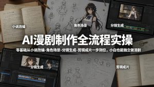 AI漫剧制作全流程实操，零基础从小说改编-角色场景-分镜生成-剪辑成片一步到位，小白也能独立做漫剧-KJ分享