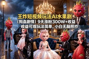 王炸短视频玩法AI水果剧(狗血剧情)9天涨粉300W+收益可观玩法简单，小白无脑照抄，详细拆解玩法-KJ分享