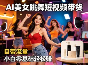 AI美女跳舞短视频带货：自带流量，小白零基础轻松賺，详细拆解-KJ分享