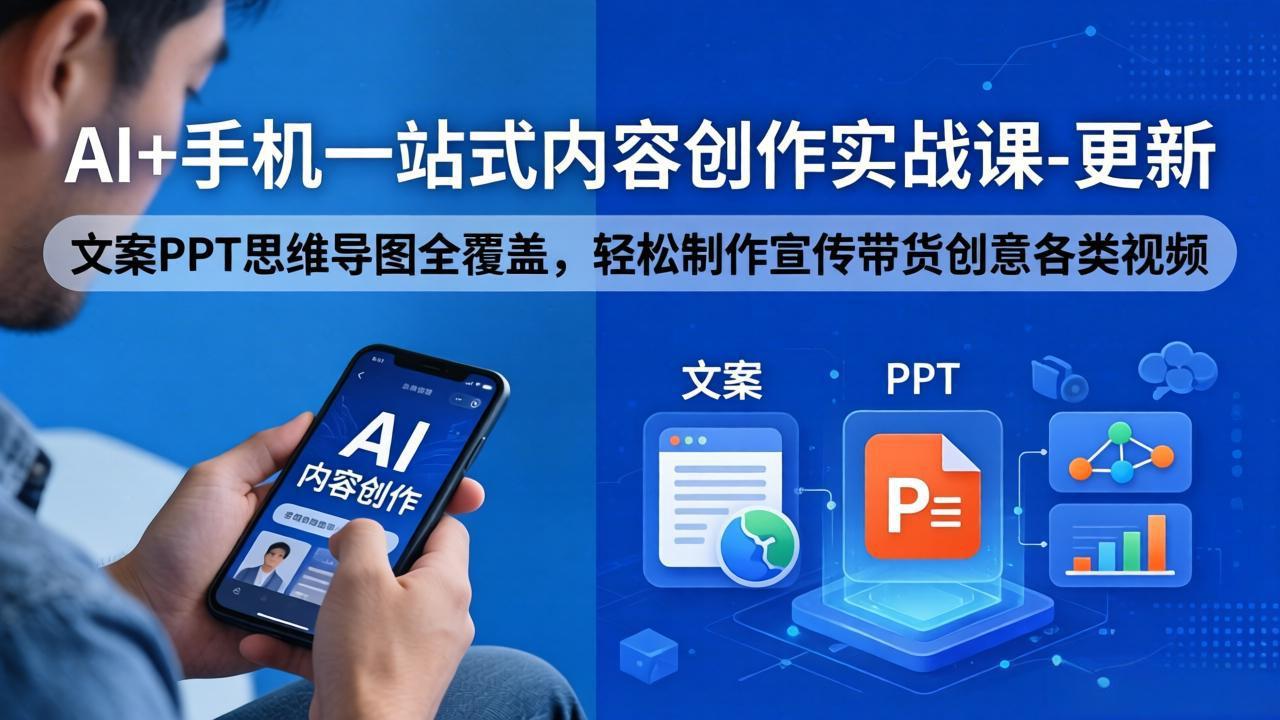 AI+手机一站式内容创作实战课-更新，文案PPT思维导图全覆盖，轻松制作宣传带货创意各类视频-KJ分享