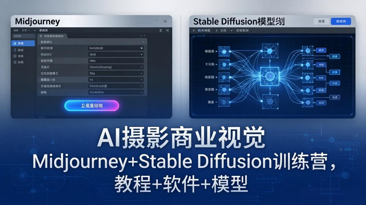 AI摄影商业视觉Midjourney+Stable Diffusion训练营，教程+软件+模型-KJ分享