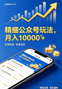 精细公众号玩法，月入10000+，实操指南，快速变现-KJ分享