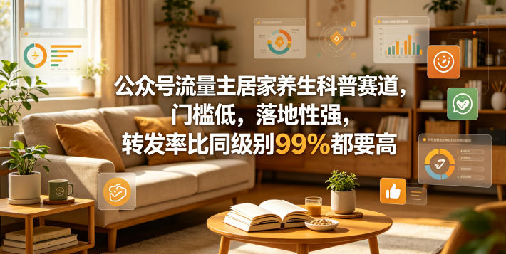 公众号流量主居家养生科普赛道，门槛低，落地性强，转发率比同级别99％都要高-KJ分享
