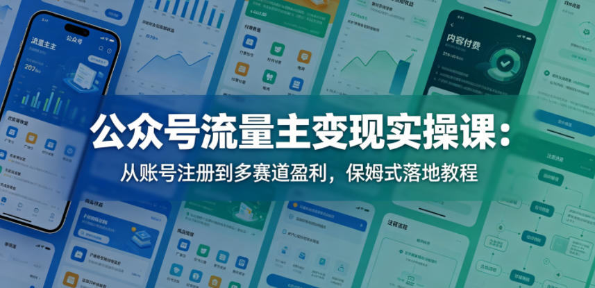 公众号流量主变现实操课：从账号注册到多赛道盈利，保姆式落地教程-KJ分享