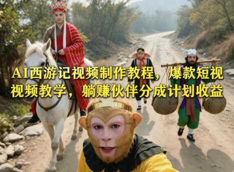 AI西游记视频制作教程，爆款短视频教学，躺賺伙伴分成计划收益-KJ分享