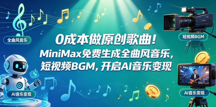 0成本做原创歌曲！MiniMax免费生成全曲风音乐，短视频BGM，开启AI音乐变现-KJ分享