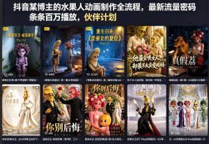 抖音某博主的水果人动画制作全流程，最新流量密码，条条百万播放，伙伴计划|分成计划|商单|收徒等-KJ分享