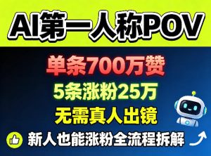 AI第一人称POV,单条700W赞,5条涨粉25W,无需真人出镜,新人也能涨粉全流程拆解-KJ分享