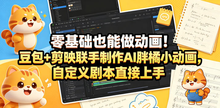 零基础也能做动画！豆包+剪映联手制作AI胖橘小动画，自定义剧本直接上手-KJ分享