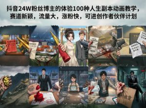 抖音24W粉丝博主的体验100种人生副本动画教学，赛道新颖，流量大，涨粉快，可进创作者伙伴计划-KJ分享