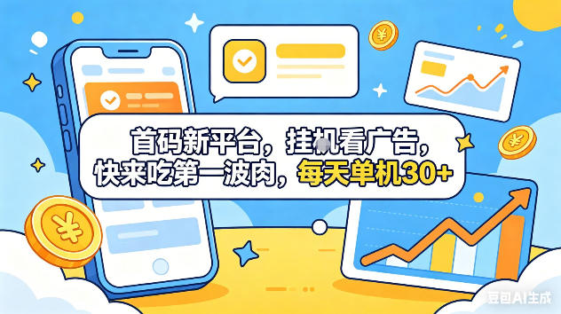 首码新平台，挂G自动看广告，快来吃第一波肉，每天单机30+，可矩阵放大【揭秘】-KJ分享
