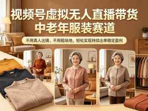 视频号虚拟无人直播带货中老年服装赛道，不用真人出镜、不用租场地，轻松实现持续出单稳定盈利-KJ分享
